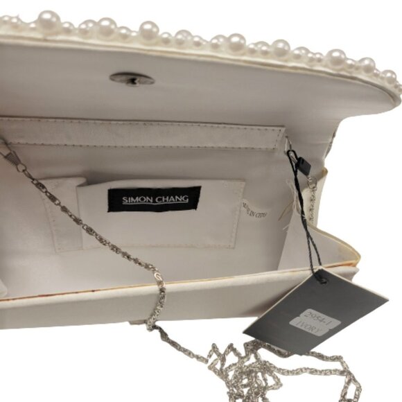 Simon Chang Pearl and Crystal Studded Evening Cocktail Wedding White Purse - Picture 7 of 16